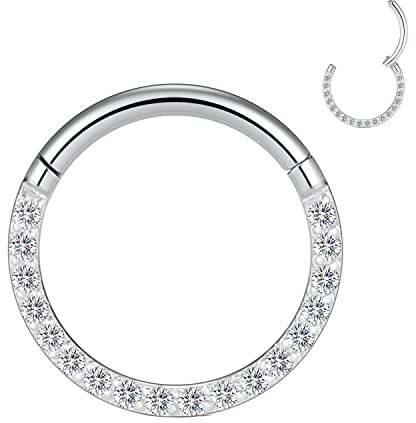 YEBOCIYO Piercing Ring 6mm Conch Piercing Silber Septum Nase Piercing Würfel Zirkon Daith Helix Tragus Knorpel Ohrring Lippen Augenbrauen Bauch Piercing Schmuck 316L Edelstahl 16G