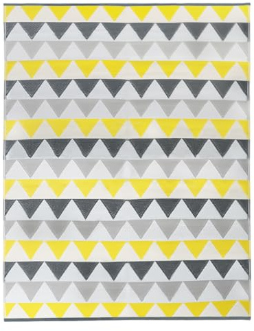 IDMarket - Alfombra exterior Sari Triangles Gris y Amarillo 270 x 370 CM