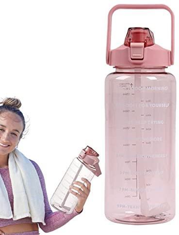 agua 2 L, botella bebidas fitness, taza portátil gran capacidad, botella portátil 2 litros con asa, agua deportivas con popote y marcador tiempo, botella bebidas a prueba fugas para exteriores