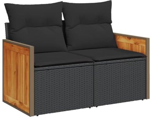 vidaXL Gartensofa mit Kissen 2-Sitzer, Sofa mit Staufach unter Sitzfläche, Terrassensofa mit abnehmbarem waschbarem Bezug, Gartenmöbel Terrassenmöbel, Schwarz Poly Rattan