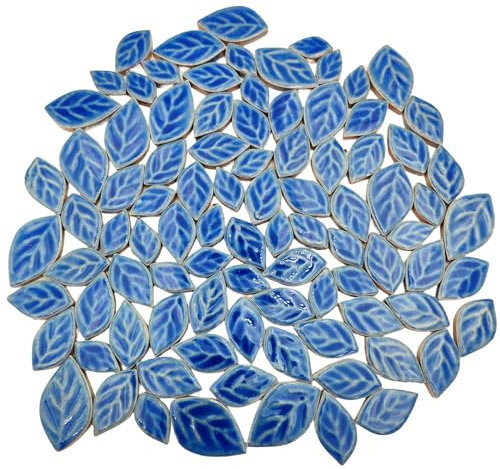 500g Random 3 Size Leaves Ceramics Mosaic Tiles,Making Creative Ceramic Mosaic Pieces for DIY Craft,Flowerpots, Vases, Cups, Garden Decor Mosaic Making Supplies (Ice Cracked Blue)