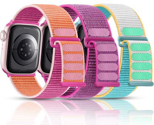 Sport loopband kompatibla med Apple Watch Band 38 mm 40 mm 41 mm 42 mm 44 mm 45 mm för kvinnor män, andningsbar flätad vävd nylon ersättningsrem kompatibel med iWatch serie 7 6 5 4 3 2 1 SE, 38mm/40mm