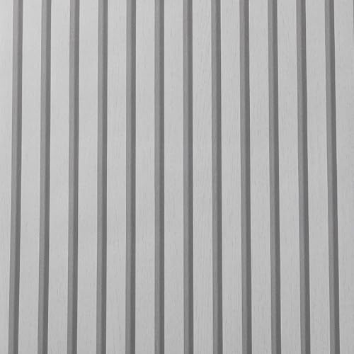 Putentfun 53x950cm Wood Slat 3D Wall Panelling Wallpaper - Modern Realism Feature Wall with Faux Graining Stripe in Light Grey