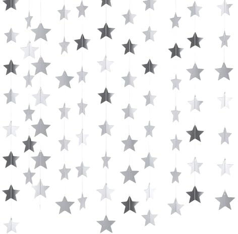AYESY Glitzer Stern Girlande, 6 Stück 4m 78 Fuß Sternen Papier Girlande Deko Hängende Sternengirlande Papiergirlande mit Reflective für Geburtstag Karneval Jubiläen Hochzeiten Partydeko (Silber)