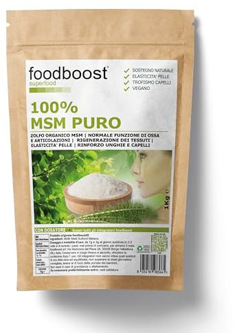 MSM Metilsulfonilmetano in polvere 1Kg Foodboost – 100% Puro, Zolfo Organico MSM, Integratore per Ossa, Articolazioni, Muscoli, Capelli, Unghie e Pelle