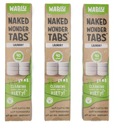 WABLU Naked Wonder Tabs Laundry Detergent |100% Plastic-Free, Natural Ingredients, Biodegradable | Multipack | 120 Washes