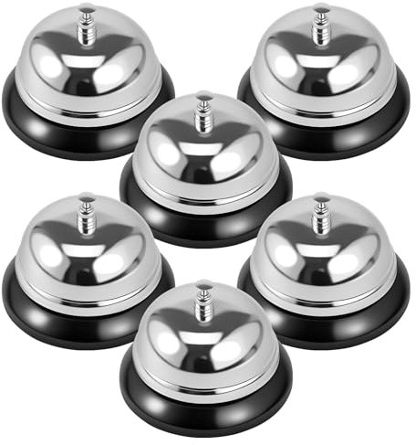 6 campanelli da tavolo in acciaio inox, campanello di ricezione, campanelli di servizio per la ricezione in hotel scuole cucina ristoranti 8,5 x 5,5 cm