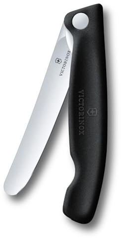 Victorinox Swiss Classic Coltello da picnic pieghevole per escursioni, frutta, verdura, panini, salsicce, con lama dritta, extra affilata, Nero