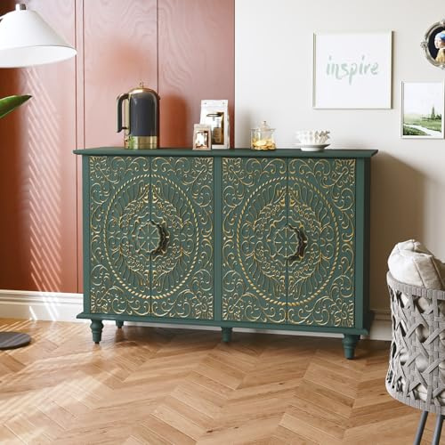 HOLTICO Sideboard Wohnzimmer, Küchenschrank Kommode mit 4 Türen Buffetschrank Aufbewahrungsschrank für Wohnzimmer, Küche, Esszimmer (Grün)