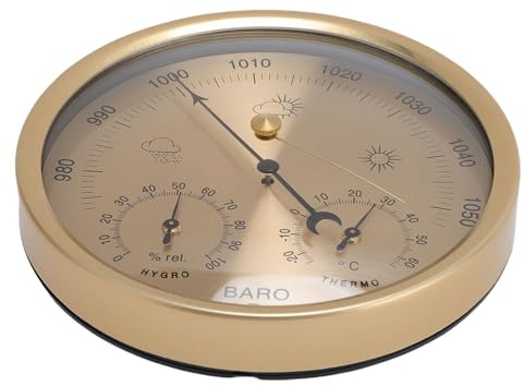 Diyeeni Väderprognosstation för Ringtyp, Aluminiumlegering 3 i 1 Termometer Barometer Hygrometer för Hemmet