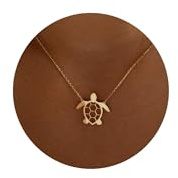 SIXDUTON Collier Femme Or à Breloques Plaqué or 18 Carats, Réglable Bijoux Acier Inoxydable à Chevrons Collier Simples Ras du Cou Bijoux Cadeaux (Tortue)