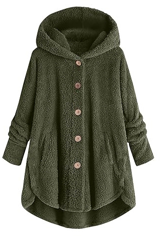 EMATOP Hoodie Jacke Damen Warm Langarm Fleecejacke Teddy-Fleece Pullover Winter Outdoor Teddyjacke mit Kapuze Plüschjacke Einfarbig Casual Wintermantel Kuschelig Flauschig Freizeitjacke Mantel