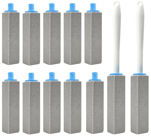 10 Pack Toilet Pumice Stone with Extra Long Handle, Pumice Stone for Toilet Cleaning, Toilet Bowl Cleaner, Removing Hard Water for Toilet, Sink, Tile and Pool, 2 Wands+10 Stones