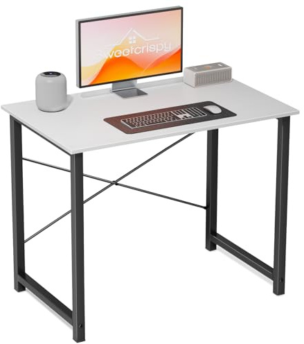 Sweetcrispy Escritorio, Mesa pequeña de 80 x 50 x 75,4 cm (31 Pulgadas), Mesa de Ordenador con Estructura de Metal, Mesa de Oficina para Estudio, Dormitorio, salón, Estudio, Color Blanco