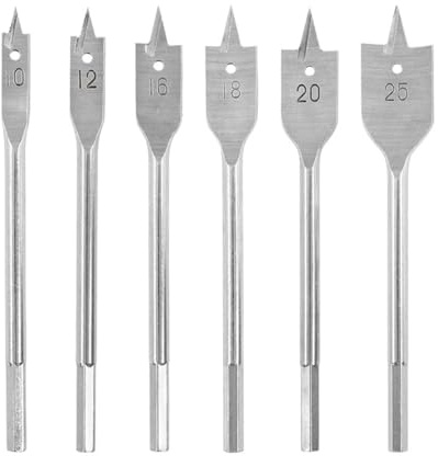 6Pcs Spade Drill Bits,10-25mm Carbon Steel Heavy Duty Hex Shank Paddle Bit | Flat Bits Blades Set,Woodworking Drilling Flat Bits Blades Kit,Spade Drill Bit Set,for Plywood Plastics Chipboard Cuts