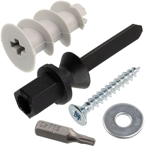 AERZETIX - Fästkit för gipsskivor: 25 pluggar Ø13x22 mm med monteringsverktyg + 25 träskruvar Ø3,5x25 mm + 25 breda M4-brickor + 1 T15-stjärna skruvmejselbit (1/4x25 mm)