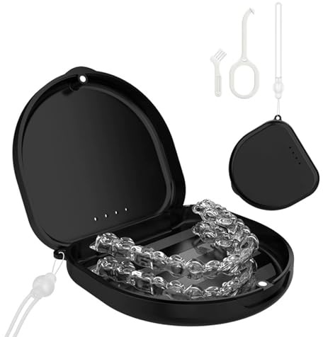 Caja para Dentaduras y Estuche para Alineadores - Bandeja Extraíble y Cepillo de Limpieza, Organizador para Retenedores, Prótesis y Protectores Bucales (Negro)