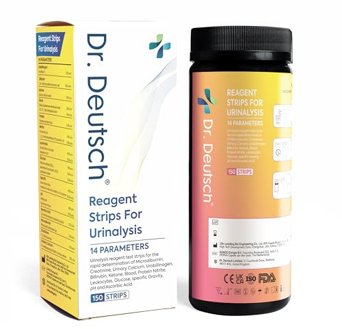 Dr. Deutsch 14 Parameter Urine Test Strips – 150 Pack | Complete Urinalysis Reagent Dipsticks for Glucose, Protein, Ketones, pH, Blood & More | Fast & Accurate Home & Professional Testing