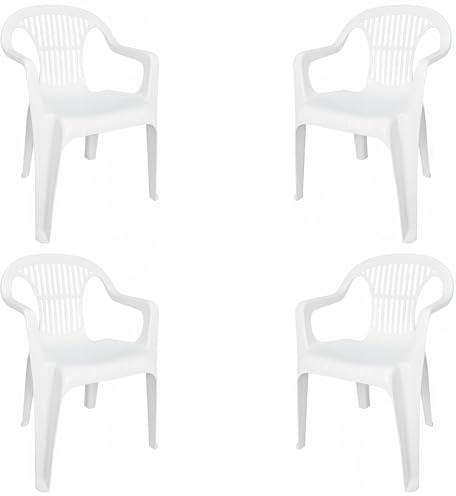 COSHANO Set de Sillas Plasticas apilables para Terraza, Jardín, Patio, Playa, Camping, Exterior, Apilables (4X Blanco)