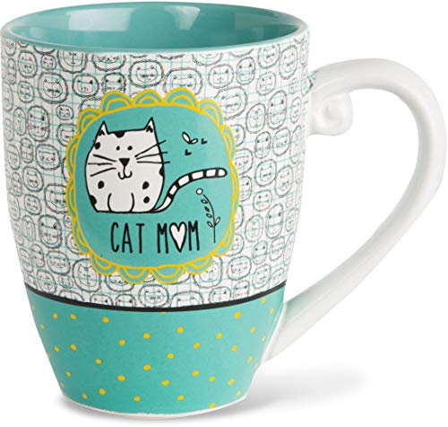 It's Cats & Dogs Cat Mom Ceramic Extra Large Coffee Mug Tea Cup, 20 oz, Teal