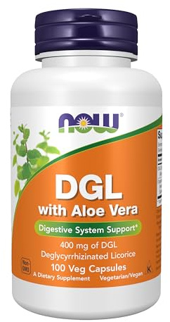 NOW Foods Supplements, DGL with Aloe Vera (Deglycyrrhizinated Licorice) Dietary Supplement, 100 Veg Capsules