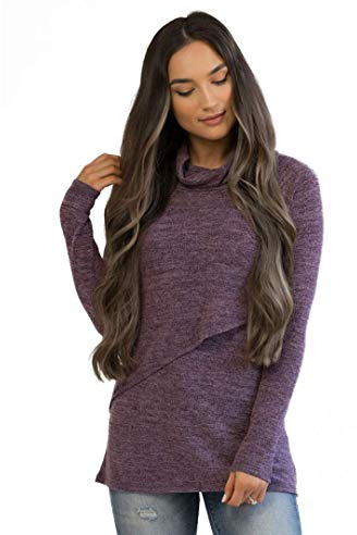 Nursing Queen Asymmetrical Nursing Sweater - Purple (L)