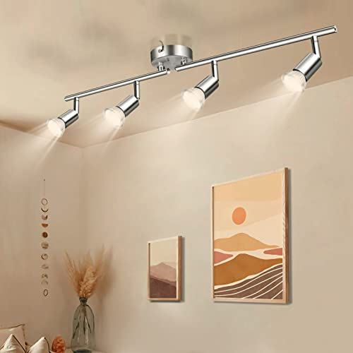 wowatt LED Deckenleuchte Küche 4 Flammig Deckenstrahler LED Deckenleuchte Schwenkbar 4x 5W GU10 Spots Warmweiß Flur Küchenlampe 230V Deckenlampe Spotleuchte Metall Matt Nickel Verstellbar