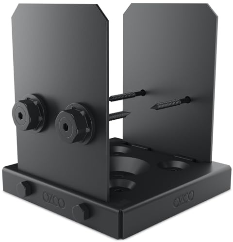 Ozco Ironwood Lite 6x6 Post Base Kit, Includes 1 Post Base Plate, 4 Decorative Plates, 8 Hex Cap Nuts, OWT Timber Screws, Galvanized Steel for Pergolas | 52108