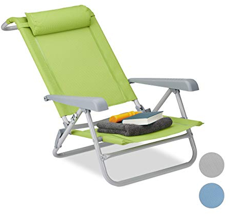 Relaxdays Liegestuhl klappbar, Nackenkissen, Flaschenöffner, 8-stufig verstellbar, bis 120 kg, Kunststoff, Stahl, grün, 76, 50 x 58, 00 x 80, 00cm