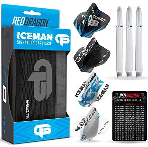 RED DRAGON Gerwyn Price Iceman Dart Case Set Including Flights and Stems