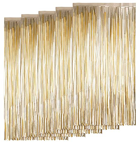 AIYONG 5 Stück Champagner Gold Lametta Vorhang, Metallische Folie Fransen Vorhang Funkeln Vorhängen Dekoration, für deko Geburtstag Abschlussfeier Hochzeitsfoto Hintergrund Disco Party(1m x 2m)