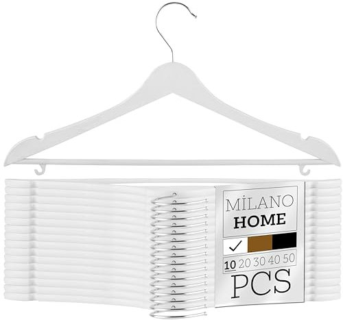 Gorilla 10 Stück Kleiderbügel Weiß Kunststoff in Holzoptik, rutschfest, mit 360° Drehbarer Haken - Langlebig und Stabil für Kleider, Anzüge und Hosen
