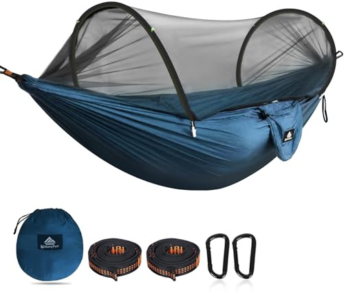 NATUREFUN Amaca da Campeggio da Viaggio| capacità di Carico 300kg,(275 x 140 cm) Traspirante Nylon da Paracadute| 2 x Moschettoni Premium,2 x Corde in Nylon Incluse |per Esterno Interno Giardino