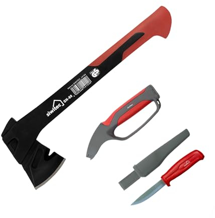 siwitec Axt Set regalo peso testa 800 grammi con impugnatura in nylon | Incluso affilacoltelli 4in1 e coltello universale | Ascia per spaccare il legno