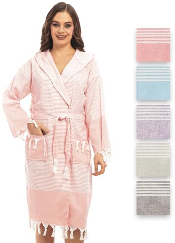 Heré Mood Badrock av hamam-handduk, bastuhandduk, för kvinnor för ultimat lyx, med bälte och huva – lång form damer lätt och modern, Somon, S-M tall