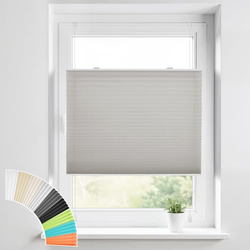 HOMEDEMO Plissee Klemmfix ohne Bohren Jalousien, Hellgrau, 85x110cm(BxH), Plisseerollo Fensterrollo mit Klemmträger, Faltrollo Klemmrollo Sicht-und Sonnenschutz Rollos für Fenster & Tür