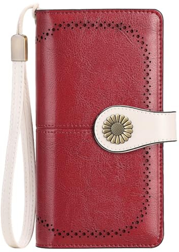 SENDEFN Geldbörse Damen Leder Portmonee Gross Frauen Clutch RFID Schutz Blocking große Kapazität Lang Geldbeutel mit 24 Kartenfächer und Portemonnaie Abnehmbare Handschlaufe