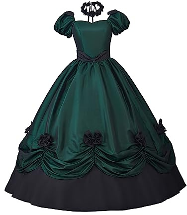 Women's Gothic Victorian Rococo Dress Civil War Southern Belle Tea Party Ball Gown Medieval Evening Dress, Green, S