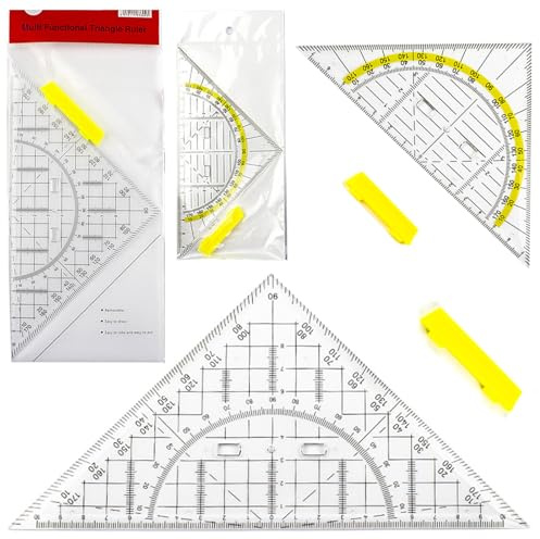 GGUFAY Confezione da 2 righelli triangolari trasparenti, disegno squadrette nautiche matematica righello 18 cm e 27cm bambino triangolo geometrico
