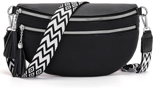 LANXINGLUO bauchtasche damen schwarz umhängetasche damen mittelgroß crossbody bag Mit Kreditkartenfach und 2 Schultergurten bags for women