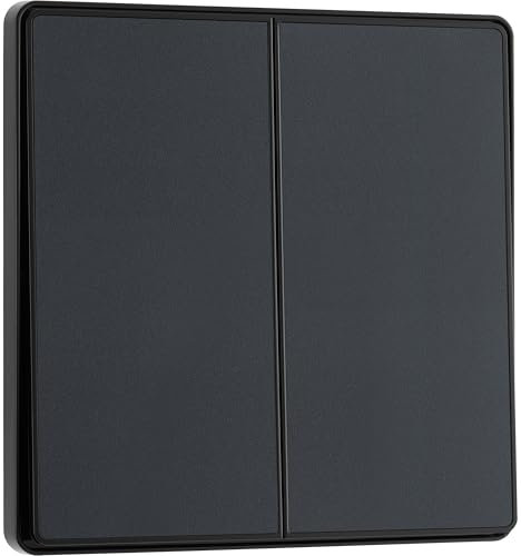 BG Electrical Double Wall Light Switch, 2-Way, Edge-to-Edge Rockers, Screwless Appearance, Round Edges, Evolve, Matt Grey, 20A, 16AX, PCDMG42EB