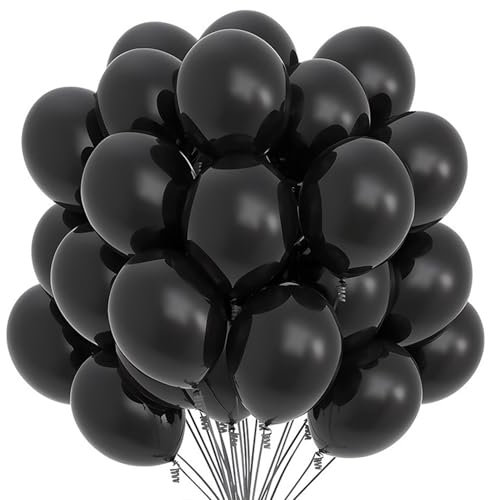 Latex Luftballons Matt Schwarz, 25 cm, 30 Stück, Nachhaltige Ballons 100% Naturlatex Schwarze Ballons Helium Luftballons für Geburtstag und Hochzeit Dekoration. Luftballons Schwarz