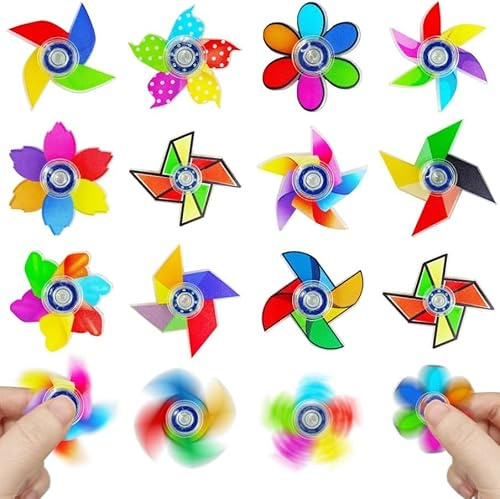 Lubibi 16 Pièces Fidget Hand Giocattoli, Cadeau Anniversaire Enfants, Nouveauté Et Moulins À Vent Colorés Finger Hand Spinner, Objet Satisfaisant, Jouets Anti-Stress pour Enfants/Adultes TDAH