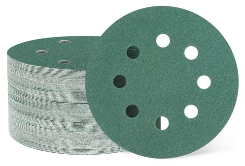 sourcing map 50 discos de lijado de 125 mm, 8 agujeros, grano 180, papel de lija orbital aleatorio, almohadillas para lijadora orbital para carpintería, metal, molienda de piedra y pulido, color verde