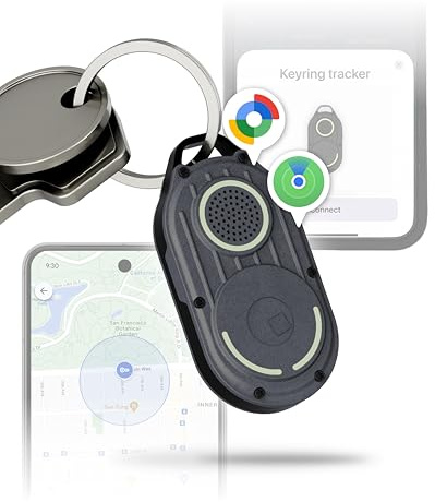 Rolling Square AirNotch Pro Dual – nyckelfinnare kompatibel med Apple Find My och Google Android Find Hub, Air Tracker Android och Apple med 360° ljud, utbytbara batterier, lysande, grå 2X