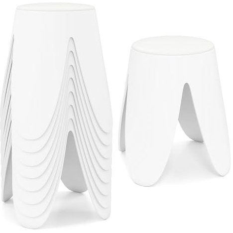 COSTWAY Set di 8 Sgabelli Impilabili, Sgabelli in Plastica, Sedie Portatili Senza Schienale per Scuola, Aula, Studenti, Adulti, Soggiorno, Sala da Pranzo, Casa e Ufficio, Senza Montaggio