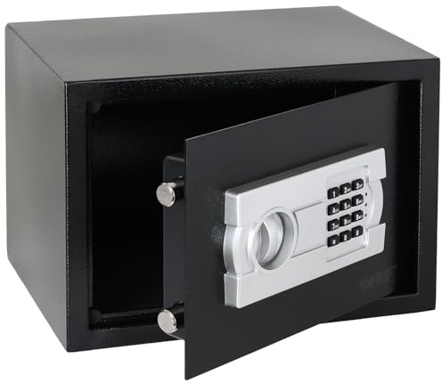 HMF Caja fuerte para el hogar, hotel u oficina, caja fuerte de muebles con cerradura de combinación para documentos DIN A4, 35 x 25 x 25 cm, color negro