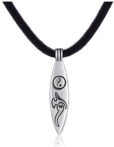 DonDon Collana da Uomo in Cuoio Pelle 50 cm con Pendente in Acciaio Inossidabile Yin Yang Board