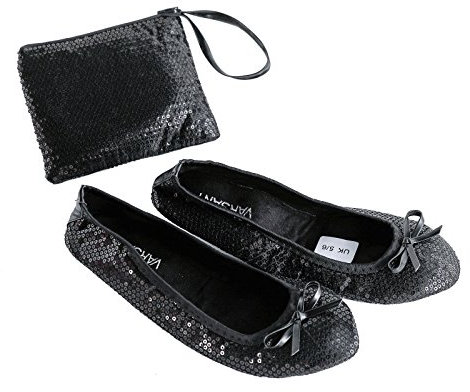 Varsany Roll Up Satin Shoes - Foldable Pumps Flats Ballet Dance Ladies After Party Shoes with Foldable Bag