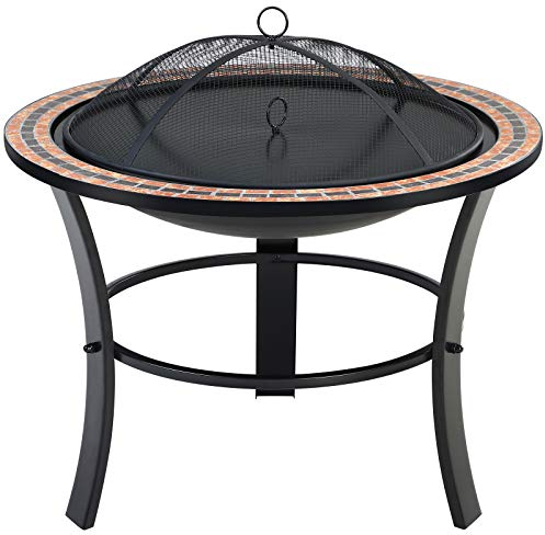 Gardebruk® Brasero Jardin Fuoco Ø76cm Rejilla Antichispas Atizador Tapa Metal Redondo Chimenea Exterior